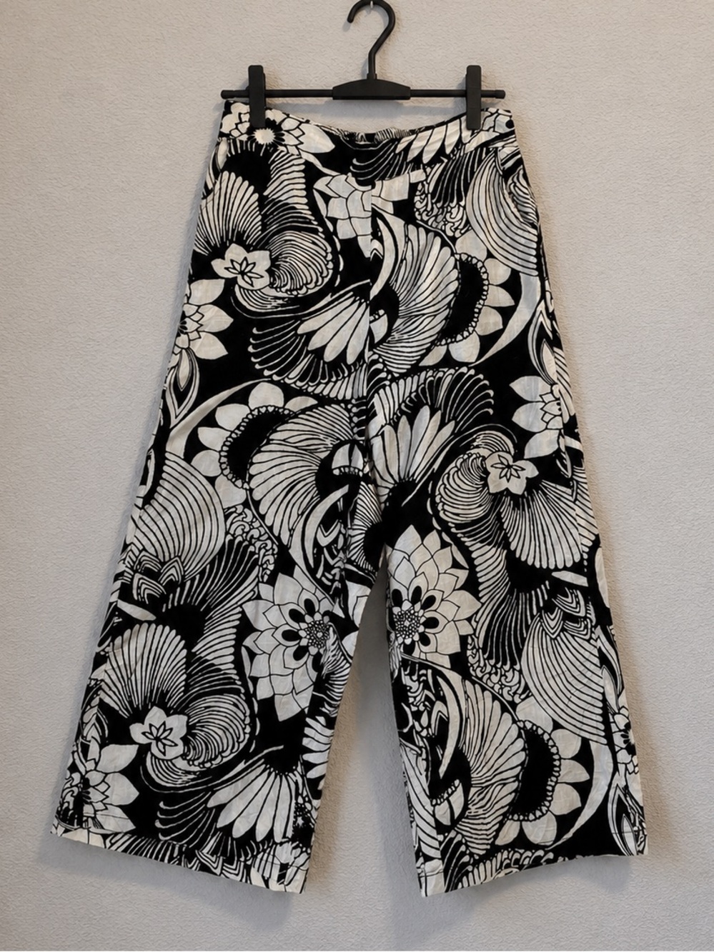 Christian Siriano New York Linen Blend Wide Leg Pants Black White Floral Large